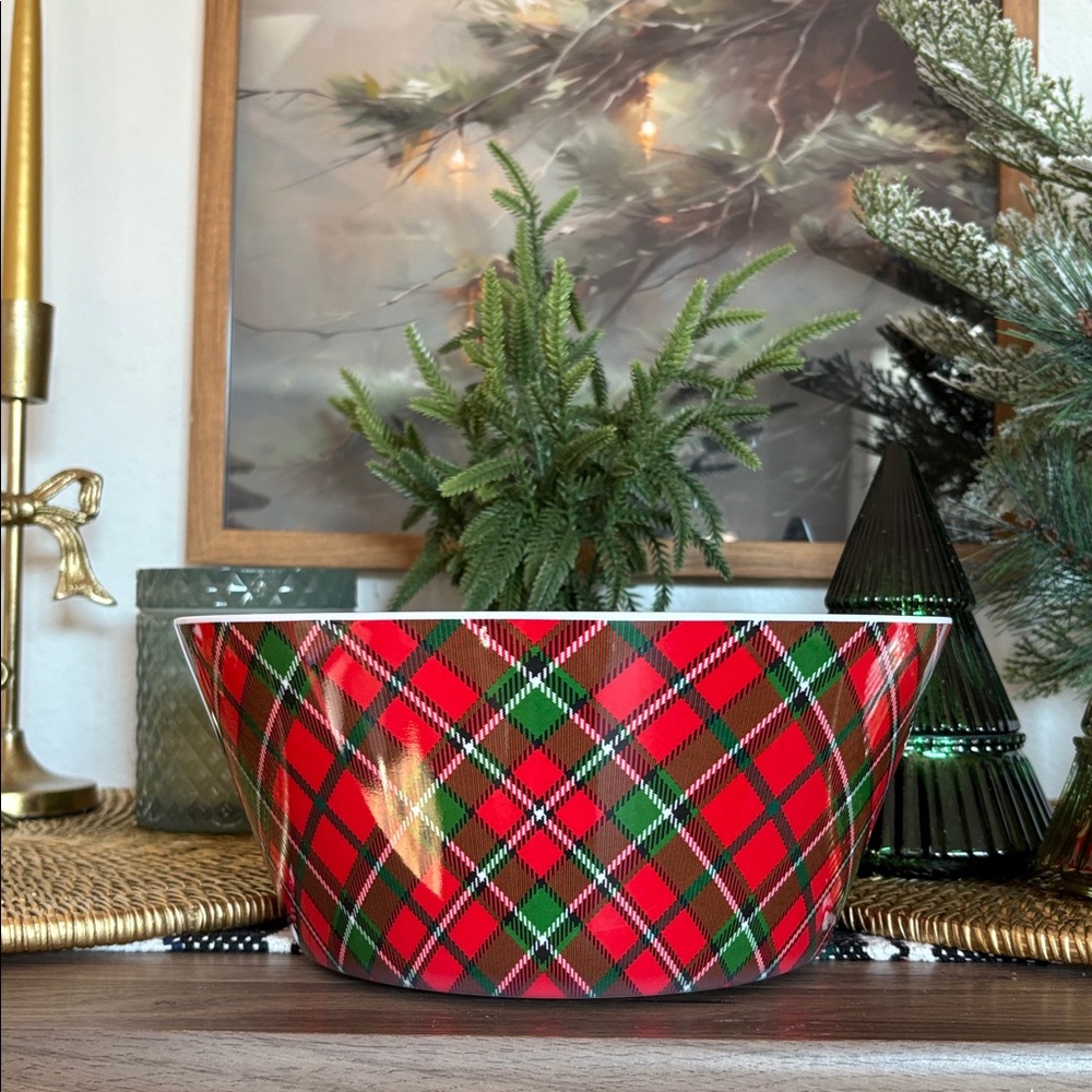 🆕Large Red Plaid Melamine Serving Bowl